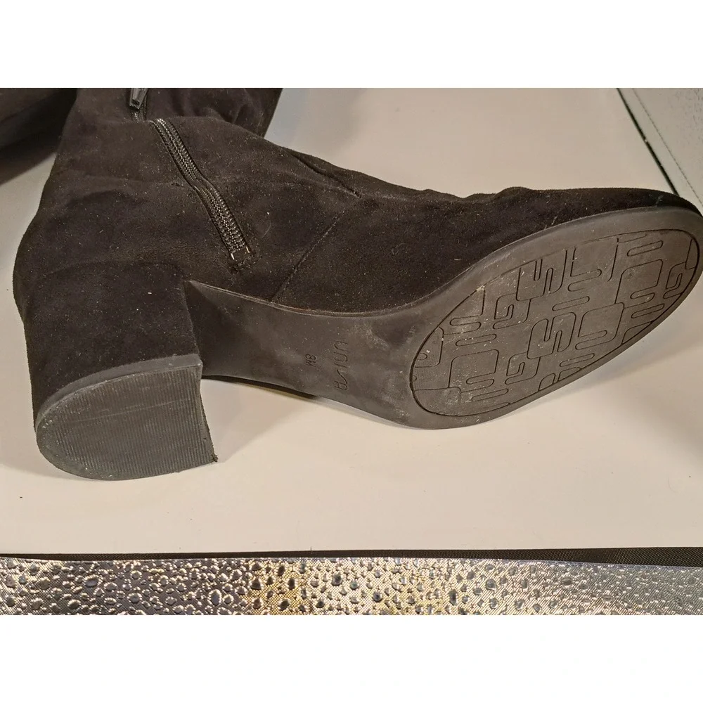 Unisa Black Faux Suede Over The Knee Block Heel Boots Women 8M Side Zip OTK